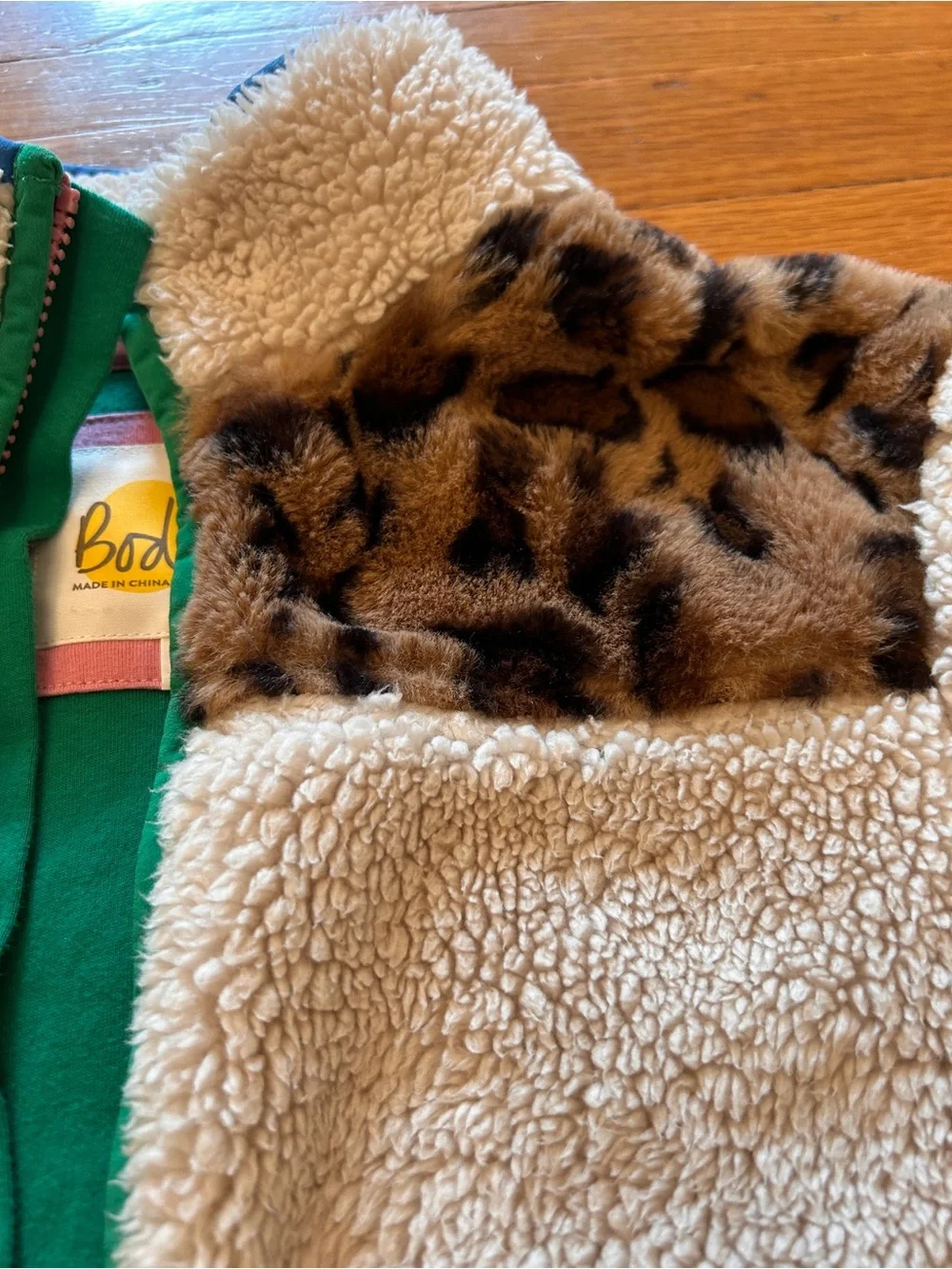 Mini Boden Leopard Fleece/Sherpa, 9-10